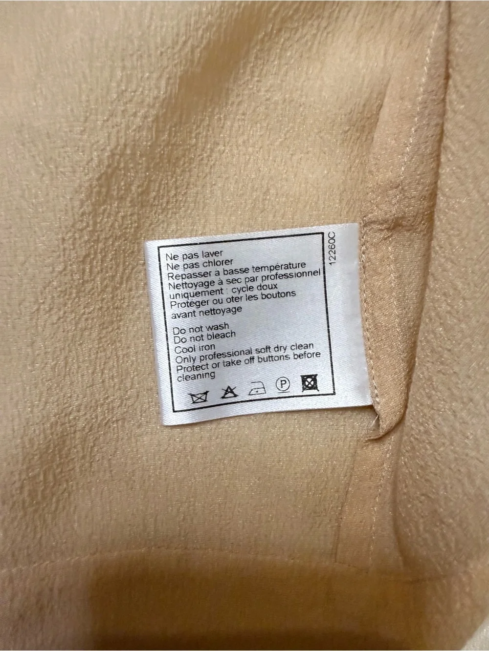 Classic CHANEL 2001A Nude Beige  Silk Sheer Cropped Shirt CC Logo Buttons FR 40